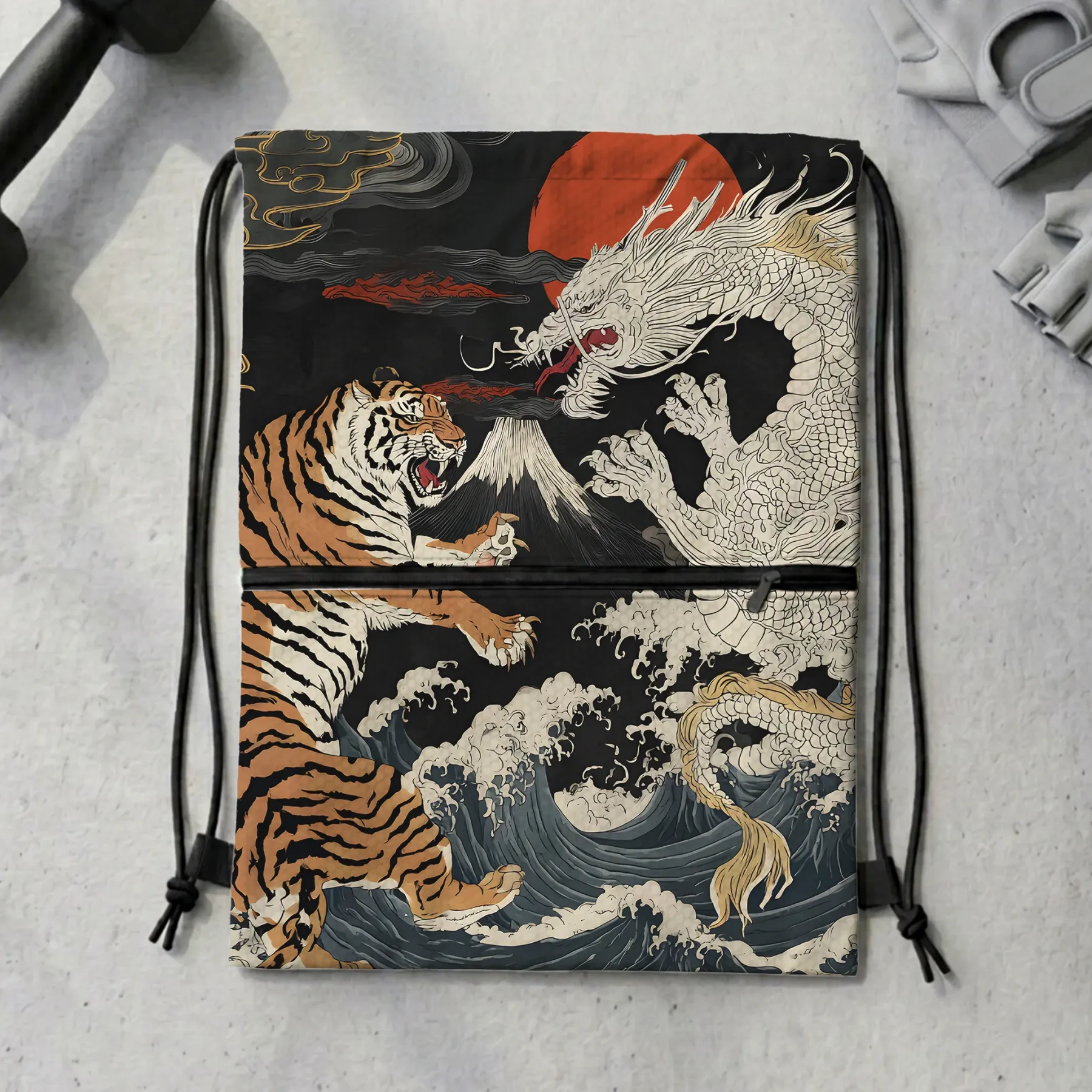 Tokyo-Tiger Fight Between Dragon And Tiger Drawstring Backpack Sale