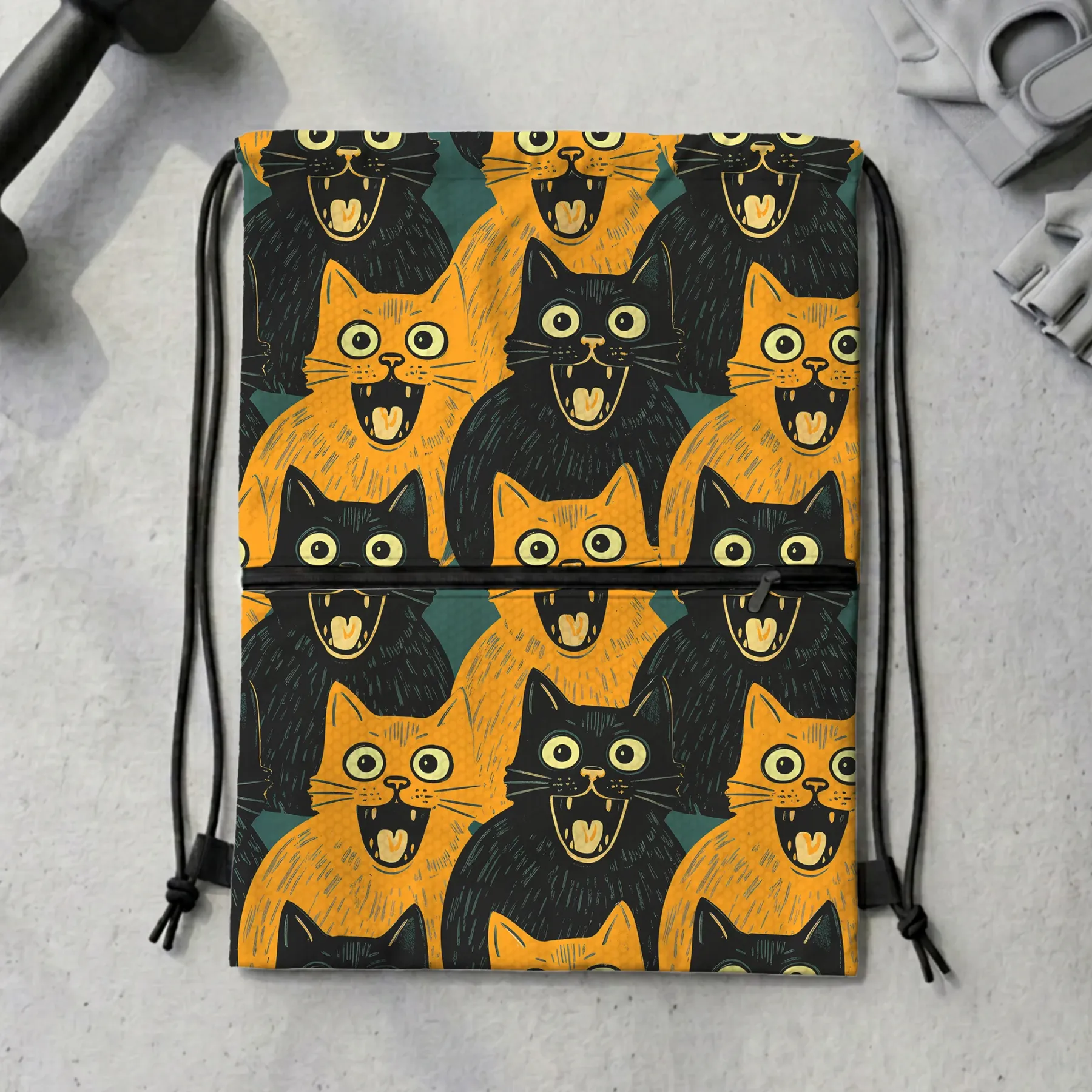 Tokyo-Tiger Yellow Cat And Black Cat Drawstring Backpack Sale