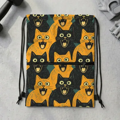 Tokyo-Tiger Yellow Cat And Black Cat Drawstring Backpack