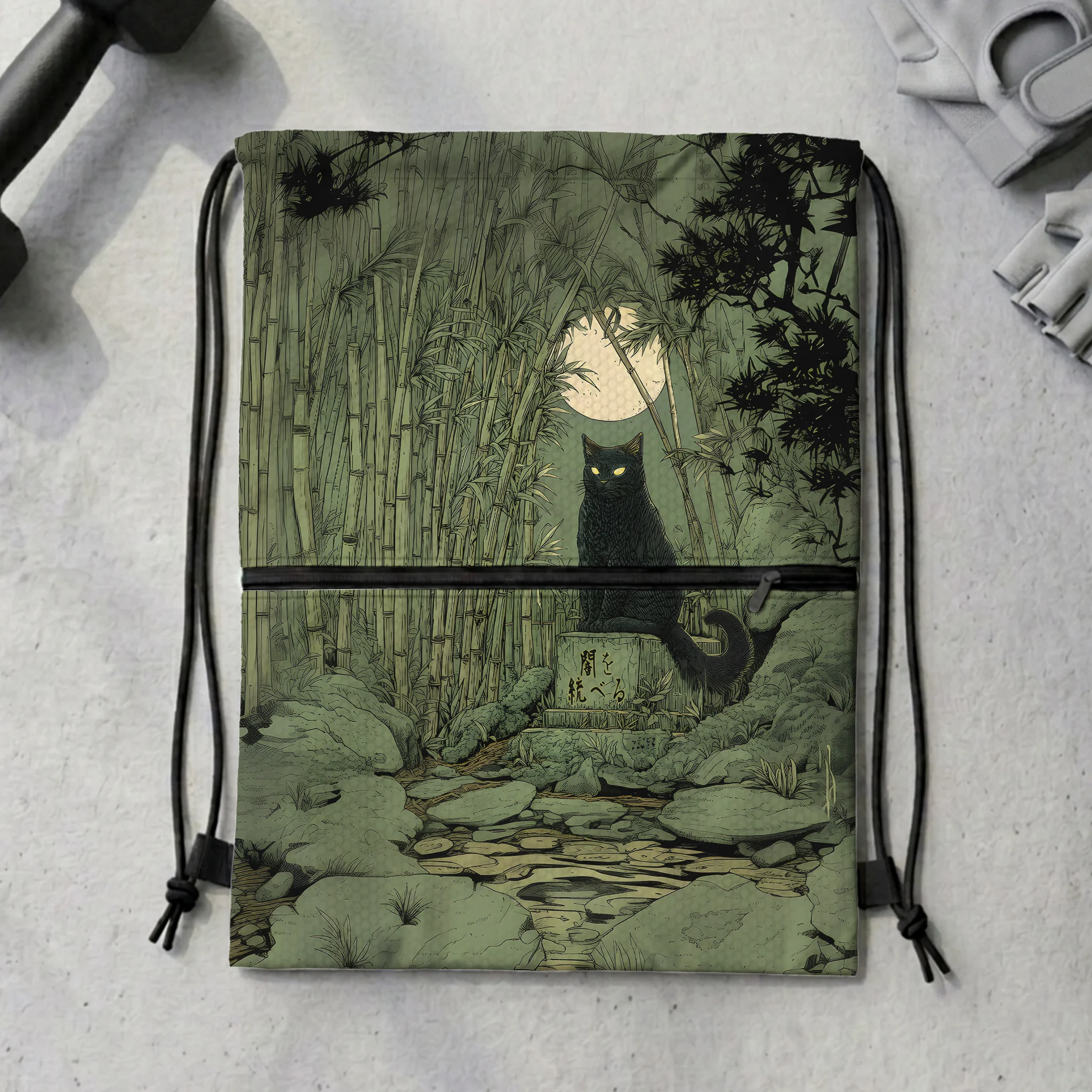 Tokyo-Tiger Cat Under The Moon Drawstring Backpack