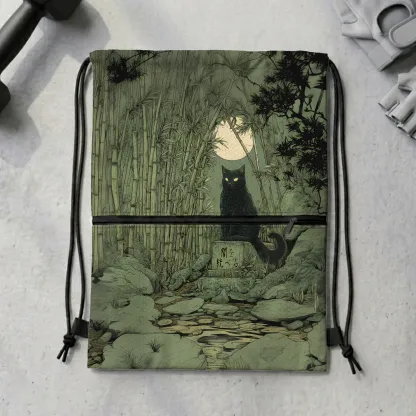 Tokyo-Tiger Cat Under The Moon Drawstring Backpack