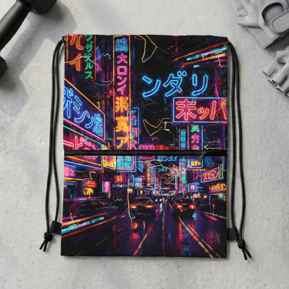 Tokyo-Tiger Tokyo Street Scene Drawstring Backpack