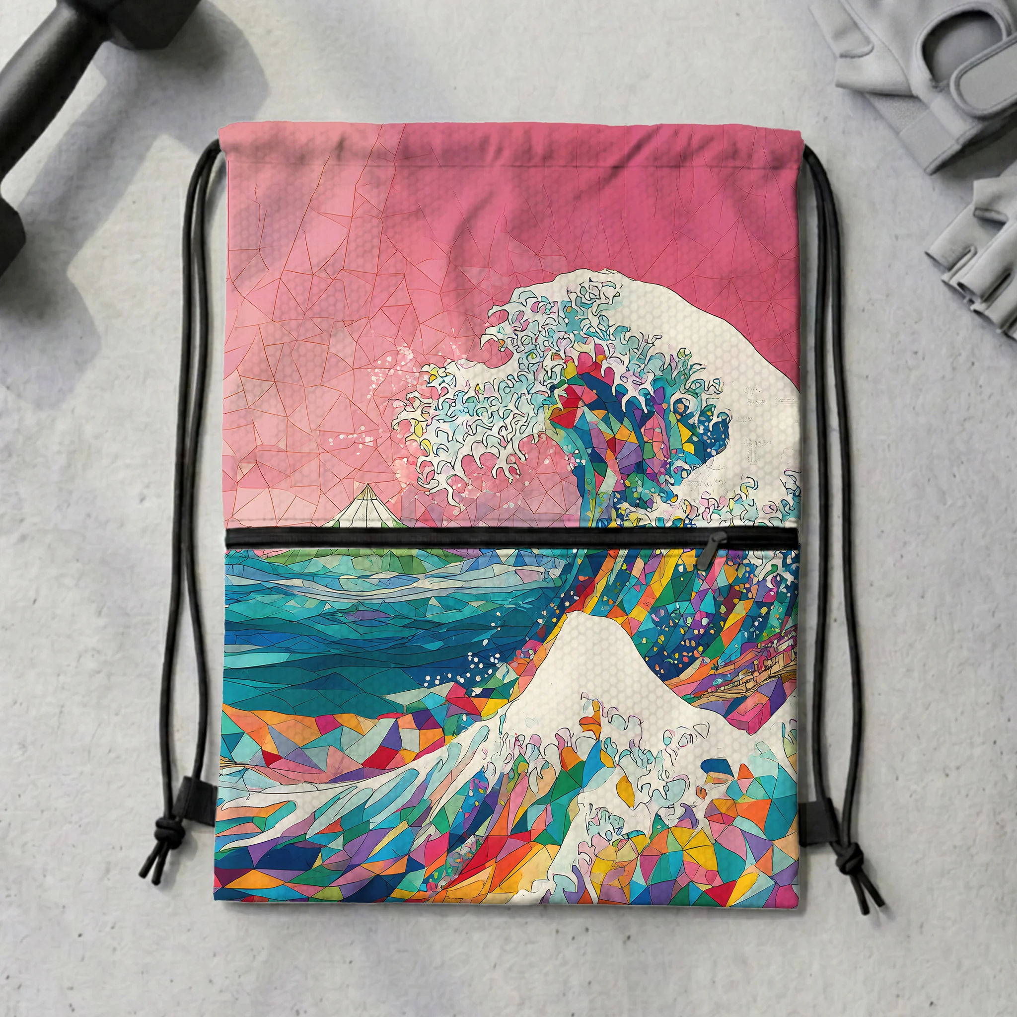 Tokyo-Tiger Colorful Prismatic Wave Drawstring Backpack