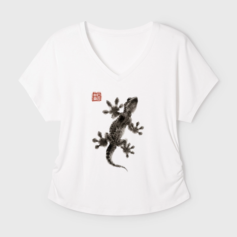 Tokyo-Tiger Minimal Asian Ink Brush Gecko Vibe Modal Dolman Sleeve T-Shirt
