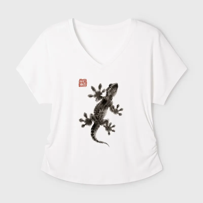 Tokyo-Tiger Minimal Asian Ink Brush Gecko Vibe Modal Dolman Sleeve T-Shirt