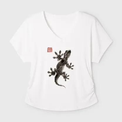 Tokyo-Tiger Minimal Asian Ink Brush Gecko Vibe Modal Dolman Sleeve T-Shirt