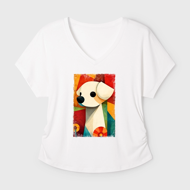 Tokyo-Tiger Retro Abstract Color Block Puppy Art Modal Dolman Sleeve T-Shirt