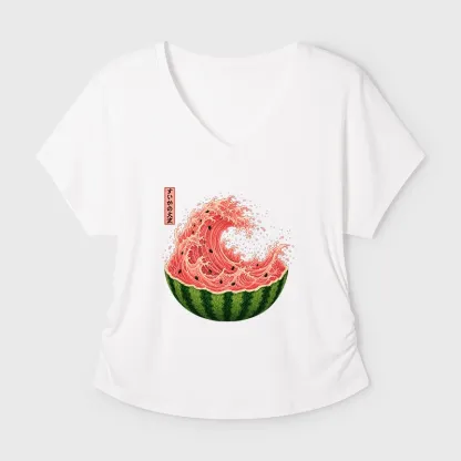 Tokyo-Tiger Watermelon Wave Summer Ukiyo Art Modal Dolman Sleeve T-Shirt