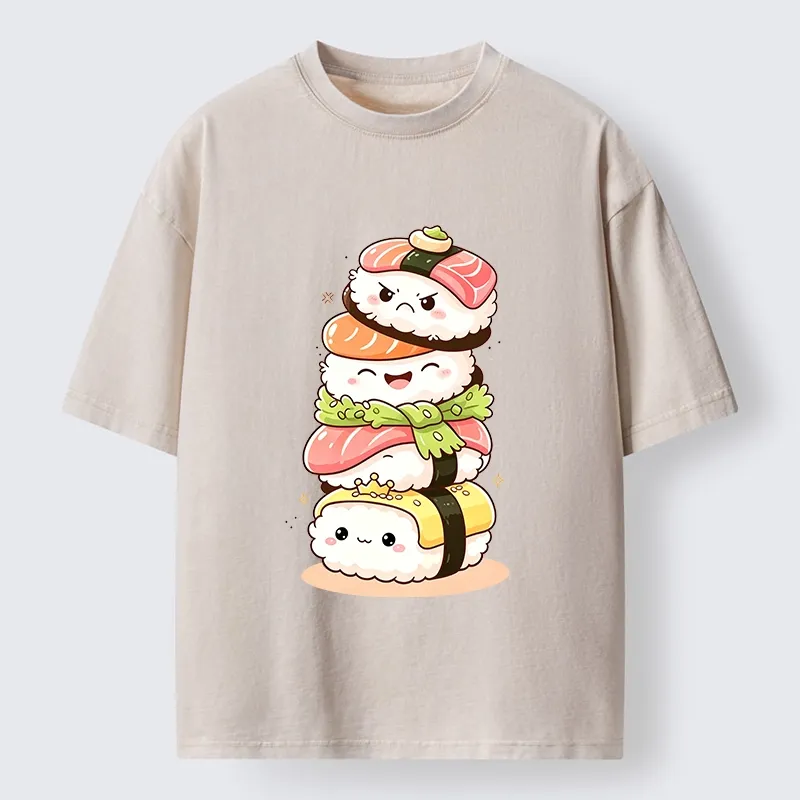 Tokyo-Tiger Cute Sushi Stack Squad Washed T-Shirt