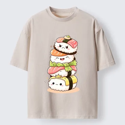 Tokyo-Tiger Cute Sushi Stack Squad Washed T-Shirt