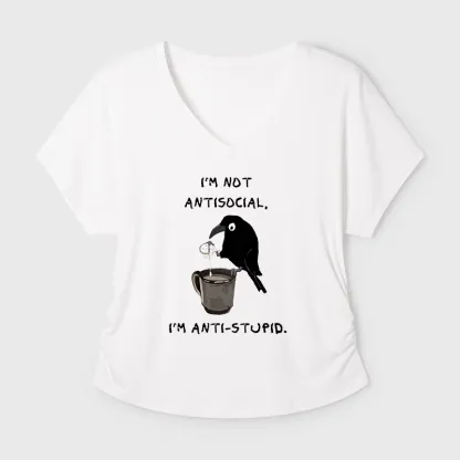 Tokyo-Tiger Cool Crow Sips Calm Coffee Alone Modal Dolman Sleeve T-Shirt
