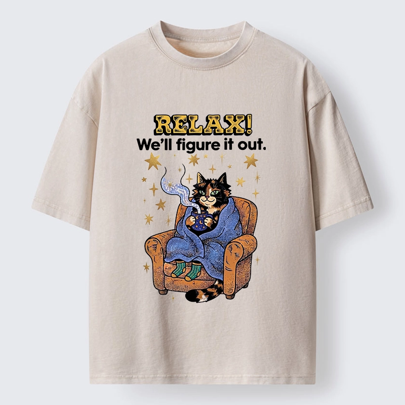 Tokyo-Tiger Chill Cat Relax Mode Washed T-Shirt