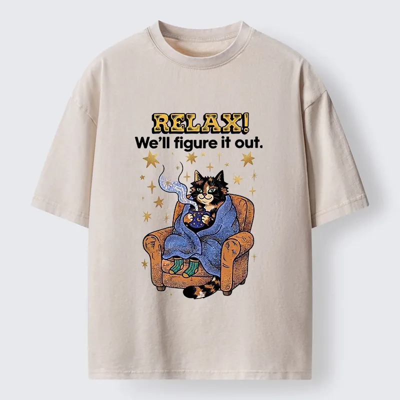 Tokyo-Tiger Chill Cat Relax Mode Washed T-Shirt