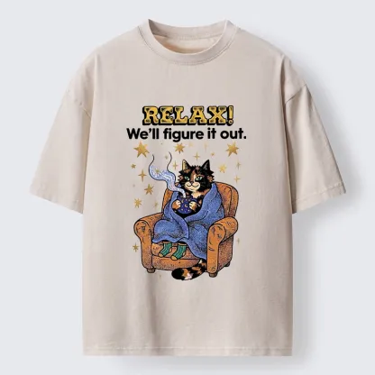 Tokyo-Tiger Chill Cat Relax Mode Washed T-Shirt