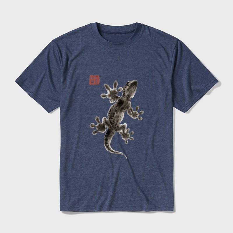 Tokyo-Tiger Minimal Asian Ink Brush Gecko Vibe Cotton Blend T-Shirt