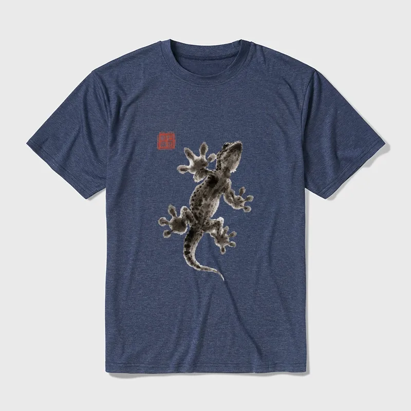 Tokyo-Tiger Minimal Asian Ink Brush Gecko Vibe Cotton Blend T-Shirt Sale