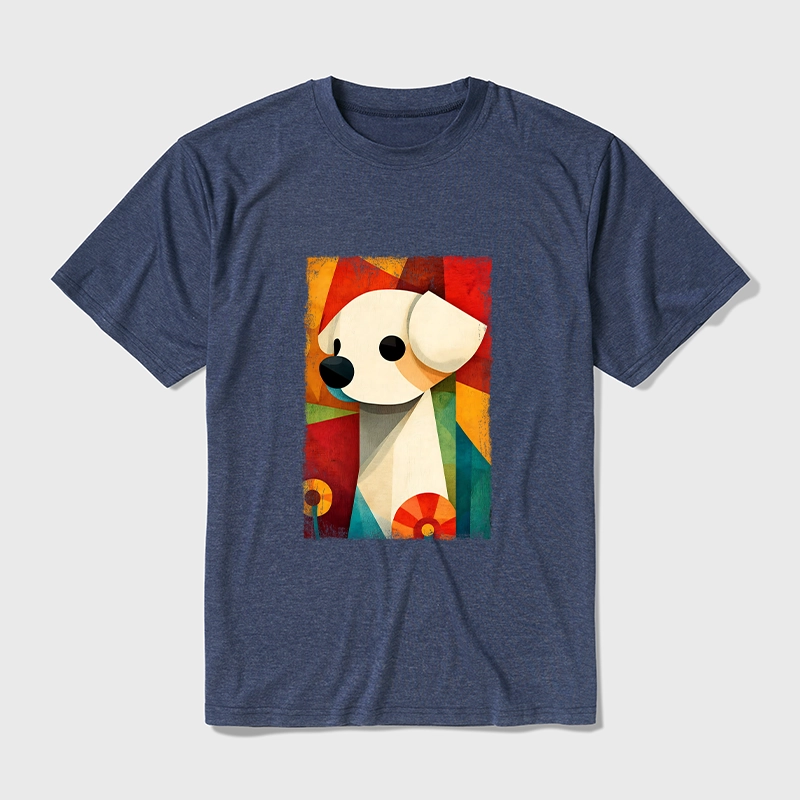 Tokyo-Tiger Retro Abstract Color Block Puppy Art Cotton Blend T-Shirt