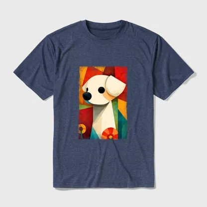 Tokyo-Tiger Retro Abstract Color Block Puppy Art Cotton Blend T-Shirt