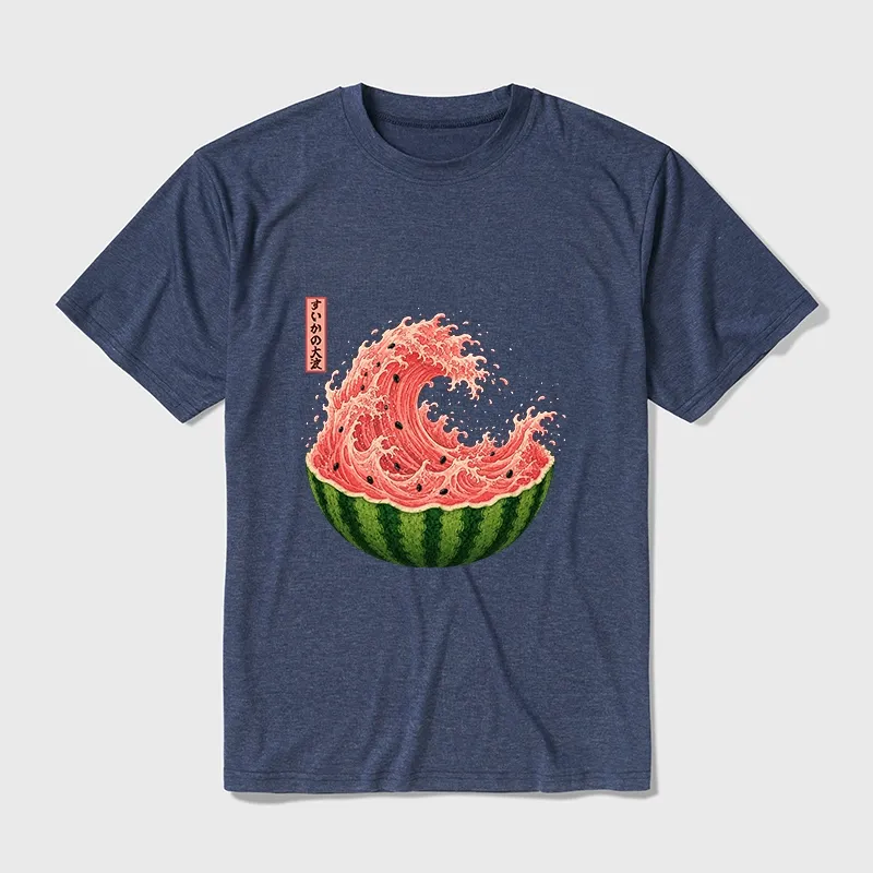 Tokyo-Tiger Watermelon Wave Summer Ukiyo Art Cotton Blend T-Shirt