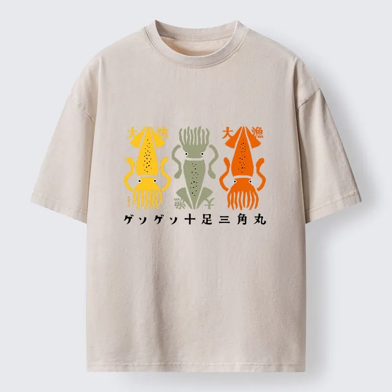 Tokyo‑Tiger Meme Squid Party Time Washed T‑-Shirt