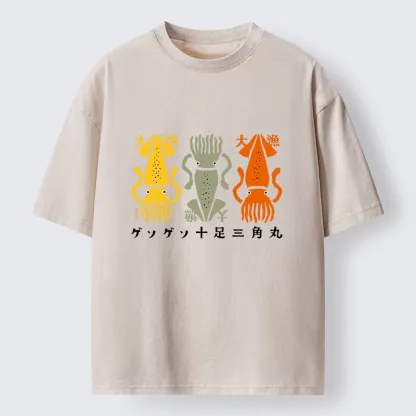 Tokyo‑Tiger Meme Squid Party Time Washed T‑-Shirt