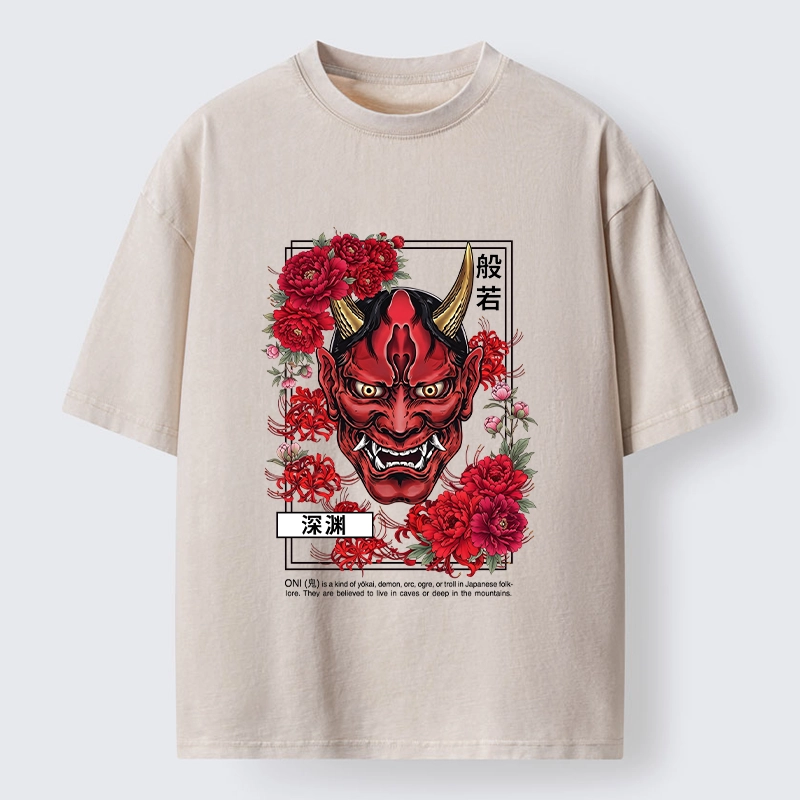 Tokyo‑Tiger Cool Oni Floral Art Washed T‑-Shirt