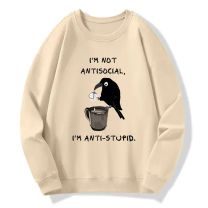 Tokyo-Tiger Cool Crow Sips Calm Coffee Alone Classic Sweatshirt