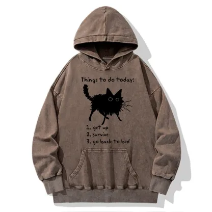 Tokyo-Tiger Lazy Cat Survive Day Funny Meme Washed Hoodie