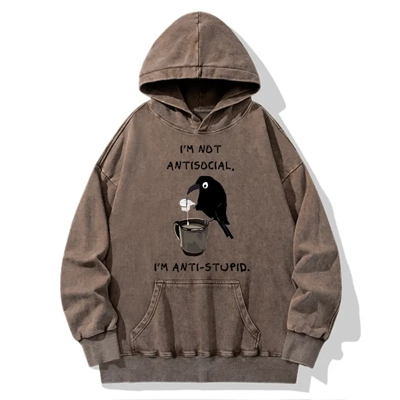 Tokyo-Tiger Cool Crow Sips Calm Coffee Alone Washed Hoodie Sale