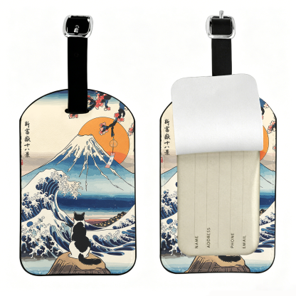 Tokyo-Tiger Cat Looking At The Great Wave Luggage Tag