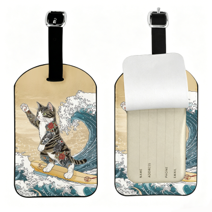 Tokyo-Tiger Cat Surfing Luggage Tag