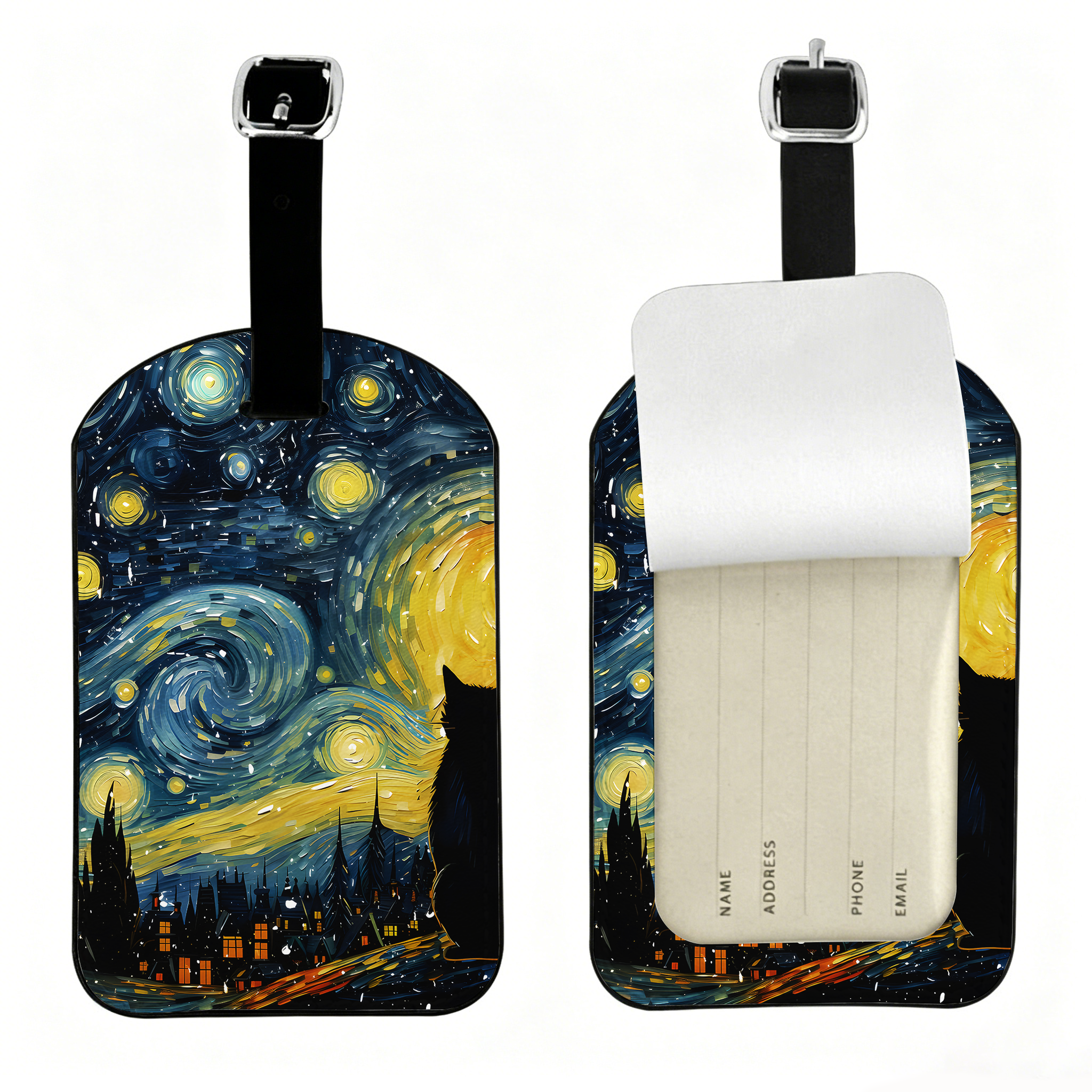 Tokyo-Tiger Black Cat Under The Stars Luggage Tag