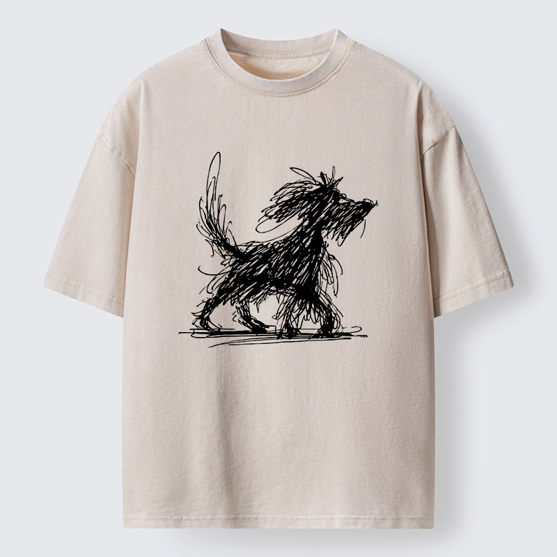 Tokyo‑Tiger Dog Line Drawing Washed T-Shirt