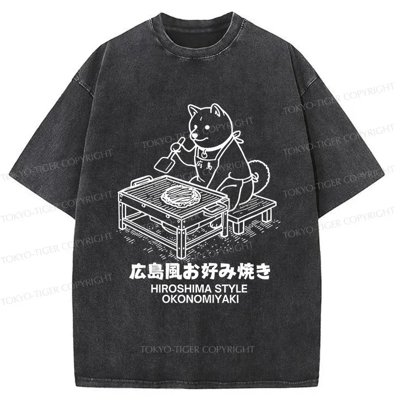 Tokyo-Tiger Cute Dog Okonomiyaki Washed T-Shirt
