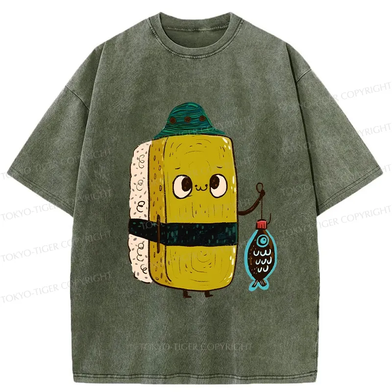 Tokyo-Tiger Cute Sushi Fisher Washed T-Shirt