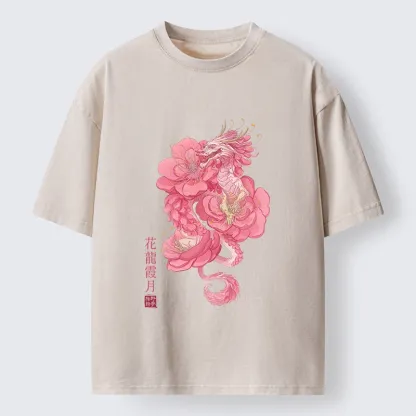 Tokyo-Tiger Pink Flower Dragon Washed T-Shirt