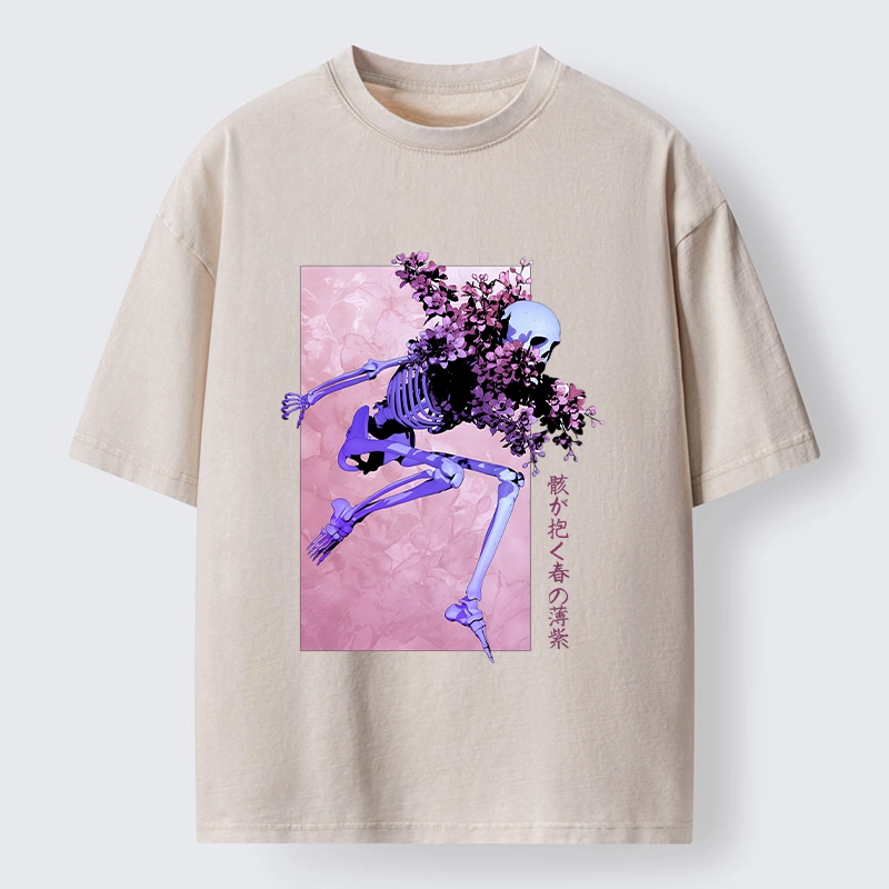 Tokyo-Tiger Dark Floral Bones Washed T-Shirt