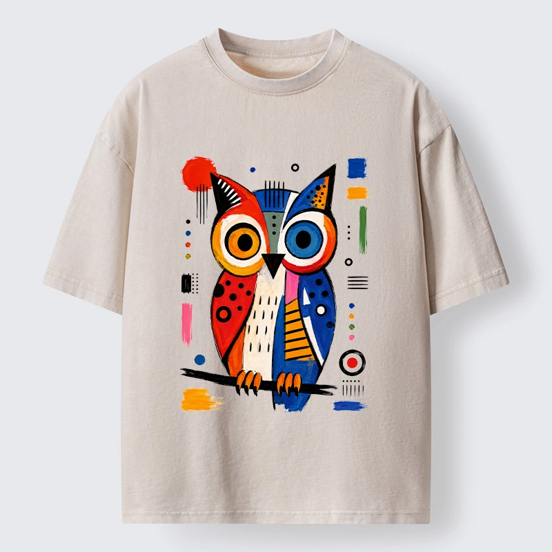 Tokyo‑Tiger Abstract Owl Art Washed T‑Shirt