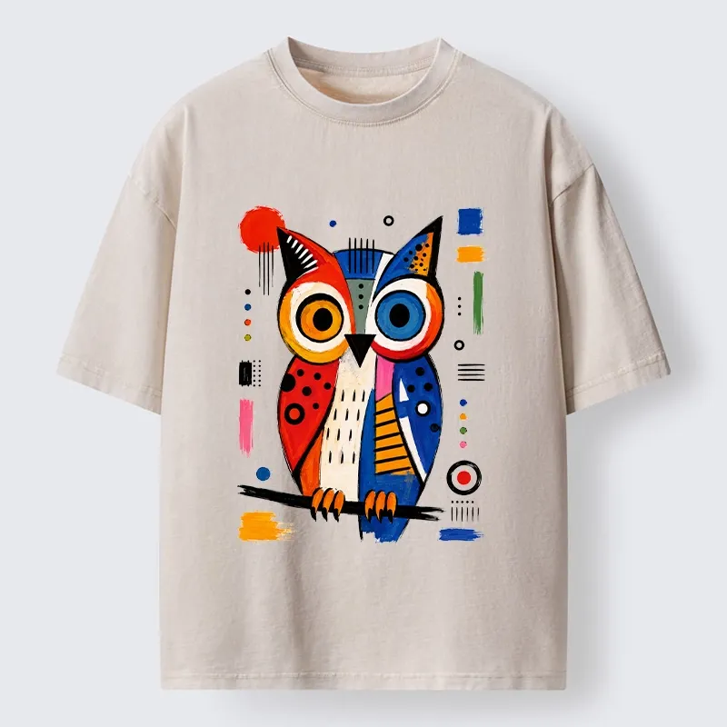 Tokyo‑Tiger Abstract Owl Art Washed T‑Shirt
