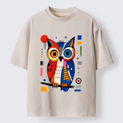 Tokyo‑Tiger Abstract Owl Art Washed T‑Shirt