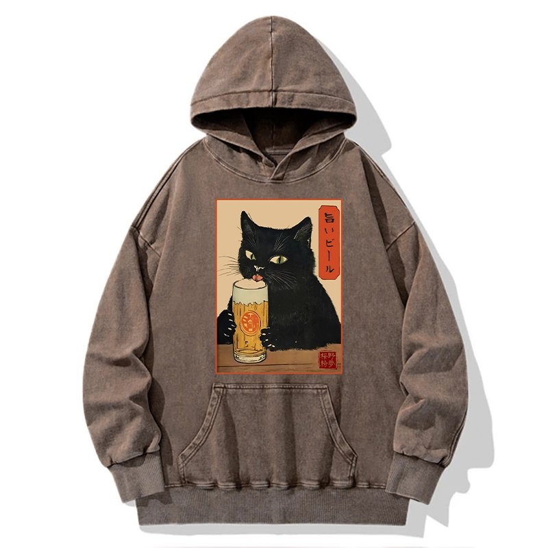Tokyo-Tiger Cat Holding A Glass Of Beer Washed Hoodie