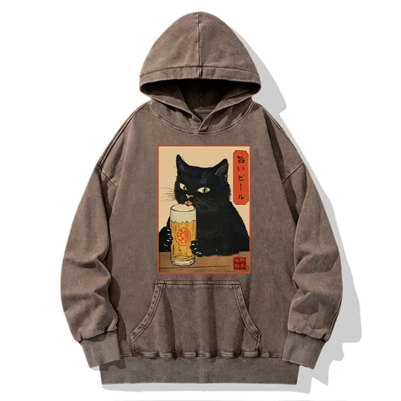 Tokyo-Tiger Cat Holding A Glass Of Beer Washed Hoodie