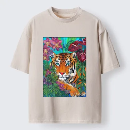 Tokyo-Tiger Floral Tiger Portrait Washed T-Shirt