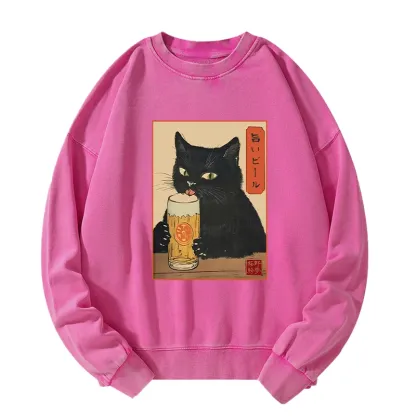 Tokyo-Tiger Cat Holding A Glass Of Beer Washed Sweatshirt
