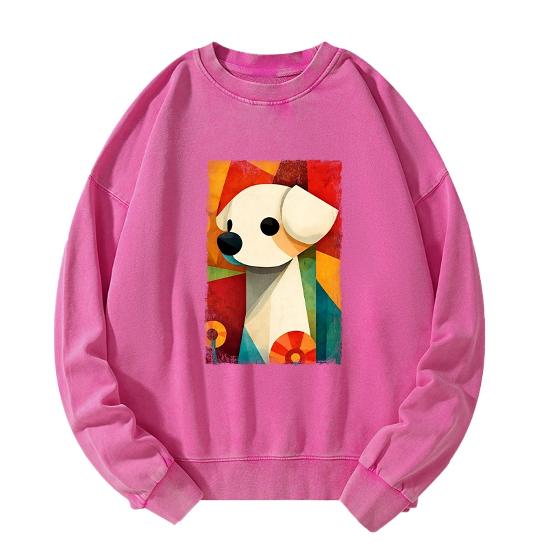 Tokyo-Tiger Retro Abstract Color Block Puppy Art Washed Sweatshirt