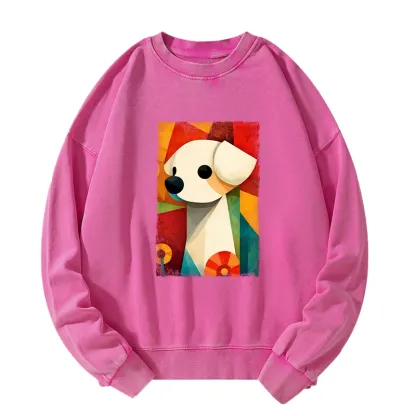 Tokyo-Tiger Retro Abstract Color Block Puppy Art Washed Sweatshirt