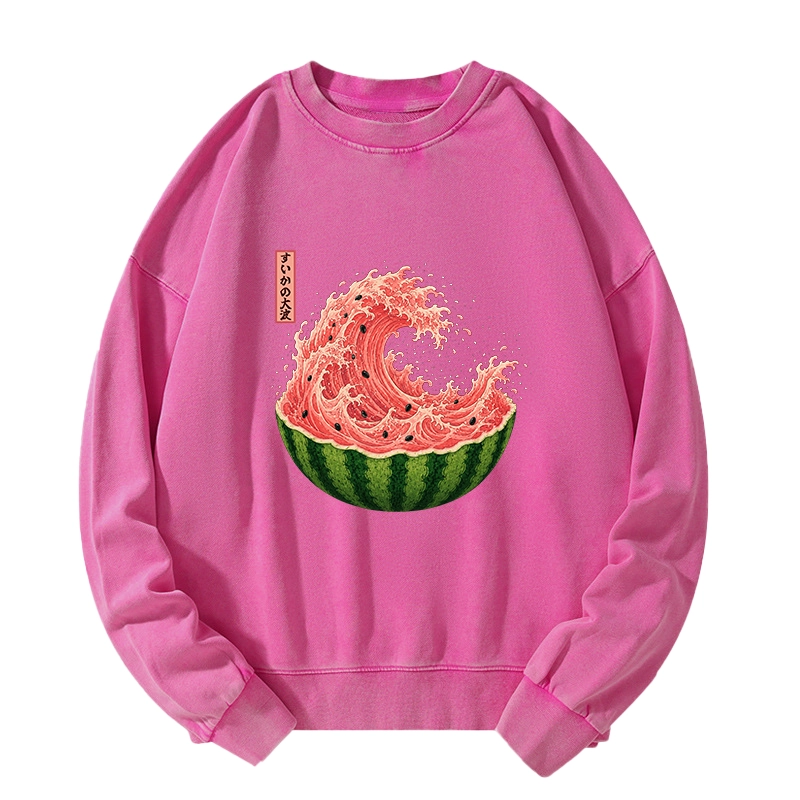 Tokyo-Tiger Watermelon Wave Summer Ukiyo Art Washed Sweatshirt