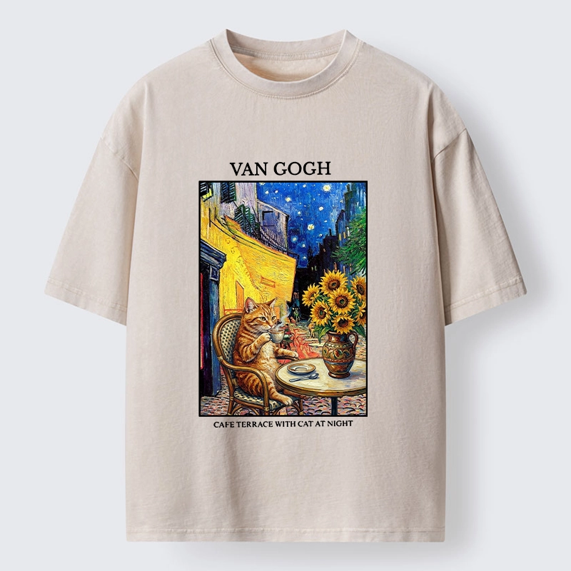 Tokyo-Tiger Van Gogh Cafe Cat Washed T-Shirt