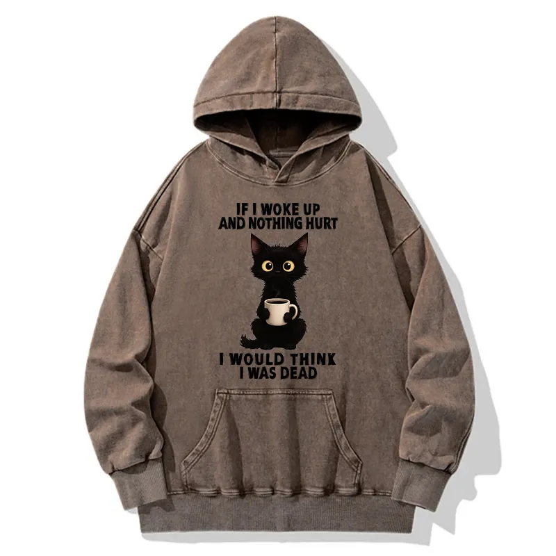 Tokyo-Tiger Funny Black Cat And Coffee Meme Washed Hoodie