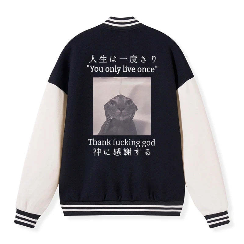 Tokyo-Tiger Funny Melancholy Cat Embroidery Varsity Jacket Sale